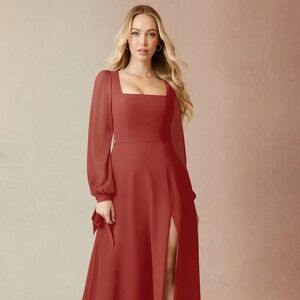 Azazie Leonia Chiffon Dress in Terracotta